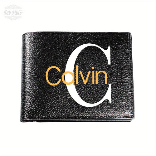محفظة C-Calvin للرجال - تصميم بسيط ورفيع من الجلد الصناعي مع حماية RFID، لون أسود بشعار 'C' برتقالي جريء - حافظة بطاقات وجيب نقدي يومي - هدية مثالية له، محفظة صغيرة أنيقة بتصميم كلاسيكي متباين