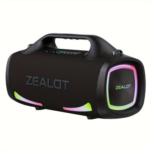 Zealot S79 سماعة لاسلكية بقوة 100 واط، سبويفر محمول للخارج، جودة صوت هاي فاي عالية، مزدوجة الإقران، شحن سريع، عمر بطارية طويل، تشغيل ستيريو عالي الصوت لمدة 36 ساعة، باس قوية. كابل شحن. للمنزل، السيارة، التخييم، حفلات