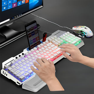 مجموعة لوحة مفاتيح وفأرة ألعاب سلكية باللون الأبيض من ROG مع إضاءة قوس قزحية ومظهر ميكانيكي للوحة المفاتيح وفأرة قابلة للتعديل DPI للكمبيوتر الشخصي، PS4، PS5، Xbox
