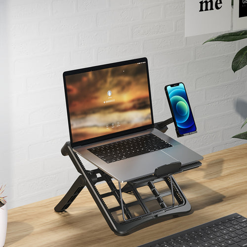حامل لابتوب قابل للتعديل، حامل محمول للحواسيب بحجم 17.3 بوصة، قابل للضبط على المكتب مع حامل مخصص لهاتف