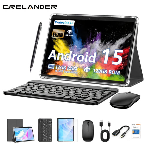 جهاز لوحي CRELANDER W30 2in 1 بنظام أندرويد 15، ذاكرة الوصول العشوائي 12 جيجابايت (4+8 جيجابايت قابلة للتوسيع) + ذاكرة القراءة فقط 128 جيجابايت، مع حافظة، ماوس، قلم، لوحة مفاتيح (يمكن اختيارها) 2.4 جيجاهرتز/5 جيجاهرتز واي فاي، جهاز لوحي GMS، نظام تحديد ال