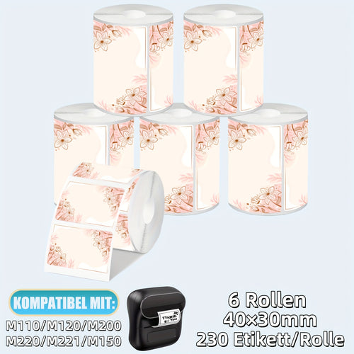 3 لفة/6 لفات، متوافقة مع Phomemo M110/M120/M200/M220/M221/M150، 40×30 مم ورقية ملصقات حرارية متعددة الوظائف بألوان زهور، 4.01×3.0 سم، 230 ملصق/لفة، مناسبة لورق ملصقات الطابعة الصغيرة المنزلية، مناسبة للمنزل والمكتب والملصقات التجارية