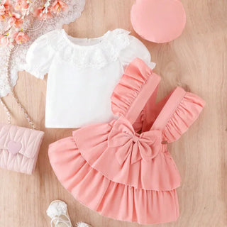 3pcs christmas baby بنات صيف clothes sets أكمام قصيرة lace collars romper tops solid suspender جيب hat toddlers' صيف
