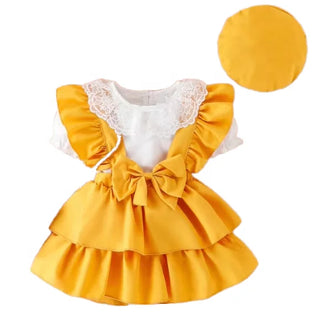 3pcs christmas baby بنات صيف clothes sets أكمام قصيرة lace collars romper tops solid suspender جيب hat toddlers' صيف