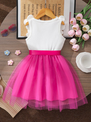 4-7y أطفال بنات كاجوال wear cute children birthday فستان بدون أكمام pearl flower bow تل أميرة dresses for