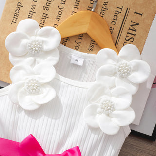 4-7y أطفال بنات كاجوال wear cute children birthday فستان بدون أكمام pearl flower bow تل أميرة dresses for