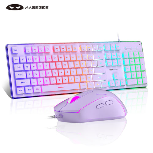 مجموعة لوحة مفاتيح وماوس للألعاب المتصلة باللون RGB من Magegee GK970، لوحة مفاتيح بإضاءة خلفية RGB مع غطاء شفاف، لوحة مفاتيح بحجم كامل وماوس LED للكمبيوتر الشخصي/الكمبيوتر المحمول