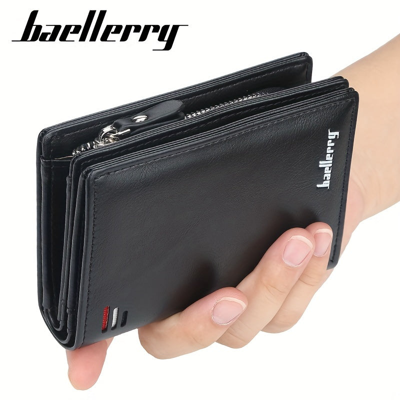 Baellerry رجال الأعمال ريترو قصيرة المحفظة متعددة فتحة للبطاقات بو الجلود مشبك سستة حامل بطاقة البنك