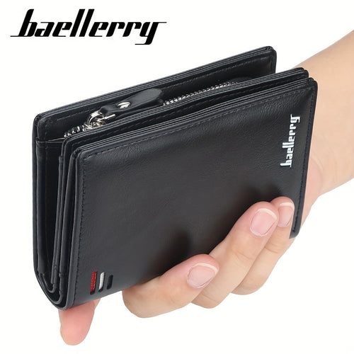 Baellerry رجال الأعمال ريترو قصيرة المحفظة متعددة فتحة للبطاقات بو الجلود مشبك سستة حامل بطاقة البنك