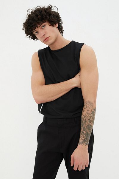 قميص داخلي أسود بدون أكمام 100% قطن - TMNSS21AL0140