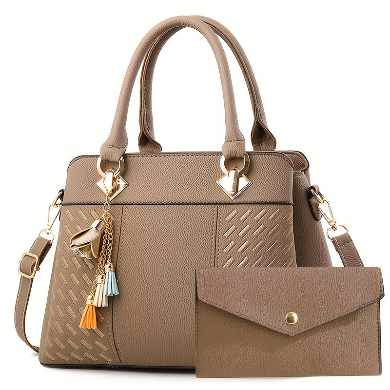 URECN RCDTAO Women's Large Capacity Tote Bag - Elegant Black with Detachable Shoulder Strap, Quilted Design & Golden-Tone Hardware, Includes Matching Pouch for Commuting, Work, Travel, Work Handbag, Modern Elegance, Durable Zipper Closure, Business Access