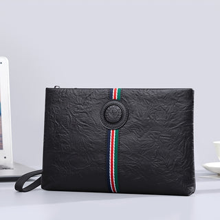 حقيبة يد رجالية من الجلد الطبيعي - حقيبة ظهر سوداء للأعمال مع تصميم محفور وحزام للمعصم، مثالية للعمل أو الخروجات العادية، جيب سفر آمن | نسيج جلدي محفور | حقيبة جلدية متينة