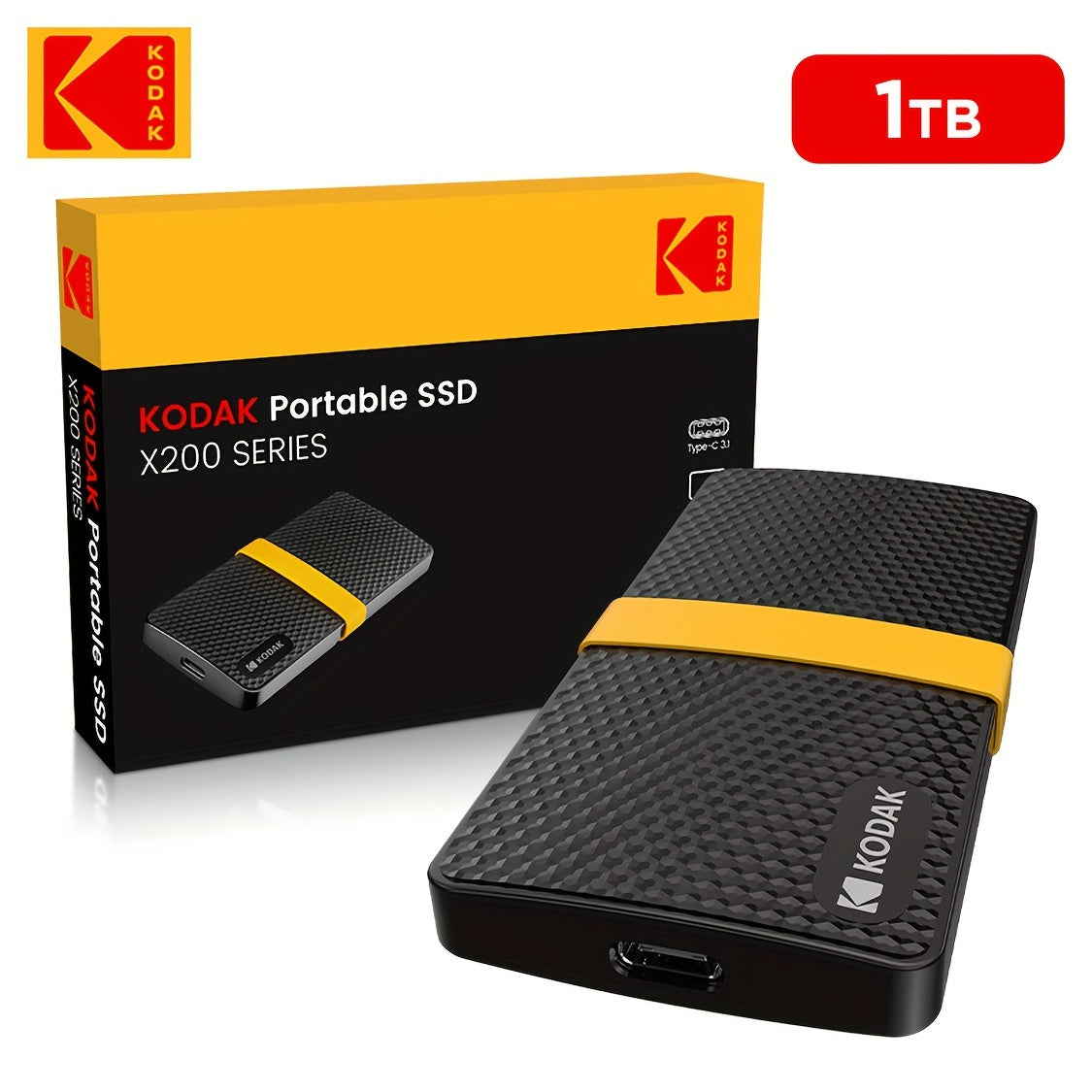 قرص صلب خارجي KODAK X200 128G/1TB - ذاكرة فلاش USB 3.1 فائقة الصغر مع تصميم من الألياف الكربونية، تخزين بيانات عالي السرعة للابتوبات، الهواتف الذكية، PS4، PC، MAC، TV + كابل Type-C، محرك الحالة الصلبة المحمول