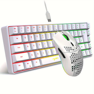 لوحة مفاتيح HXSJ-RGB وماوس ألعاب، لوحة مفاتيح مصغرة سلكية مدمجة بـ 68 مفتاحًا مع إضاءة خلفية RGB، مناسبة لألعاب PS4 و Xbox و PC و Laptop و Mac.