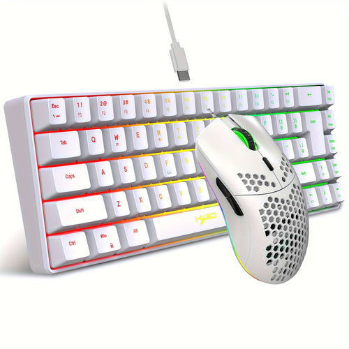 لوحة مفاتيح HXSJ-RGB وماوس ألعاب، لوحة مفاتيح مصغرة سلكية مدمجة بـ 68 مفتاحًا مع إضاءة خلفية RGB، مناسبة لألعاب PS4 و Xbox و PC و Laptop و Mac.