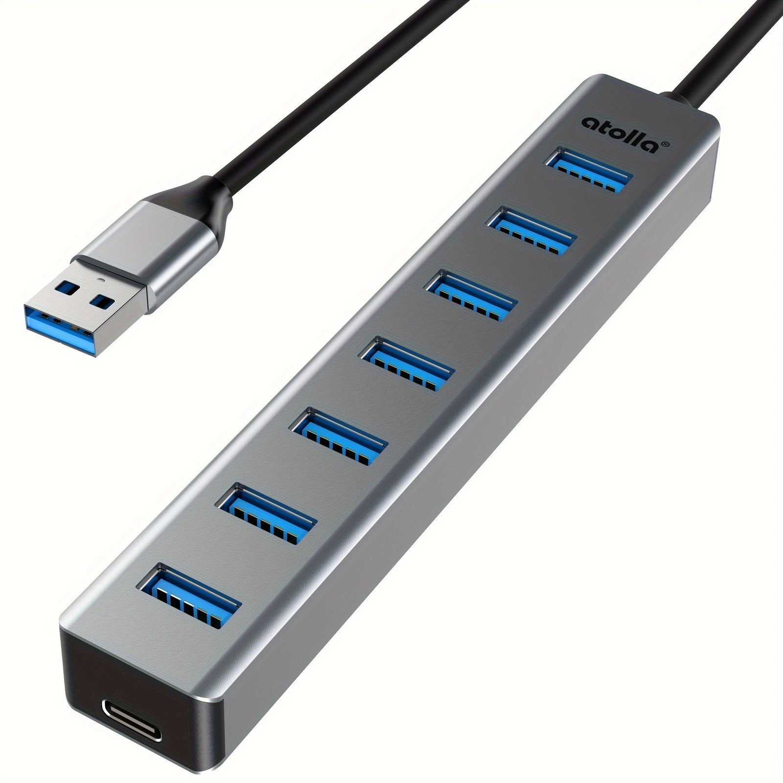 محول USB 3.0 متعدد المنافذ بـ7 منافذ مع كابل بطول 100.58 سم، علبة ألومنيوم لأجهزة الكمبيوتر المحمول