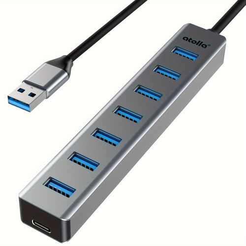 محول USB 3.0 متعدد المنافذ بـ7 منافذ مع كابل بطول 100.58 سم، علبة ألومنيوم لأجهزة الكمبيوتر المحمول