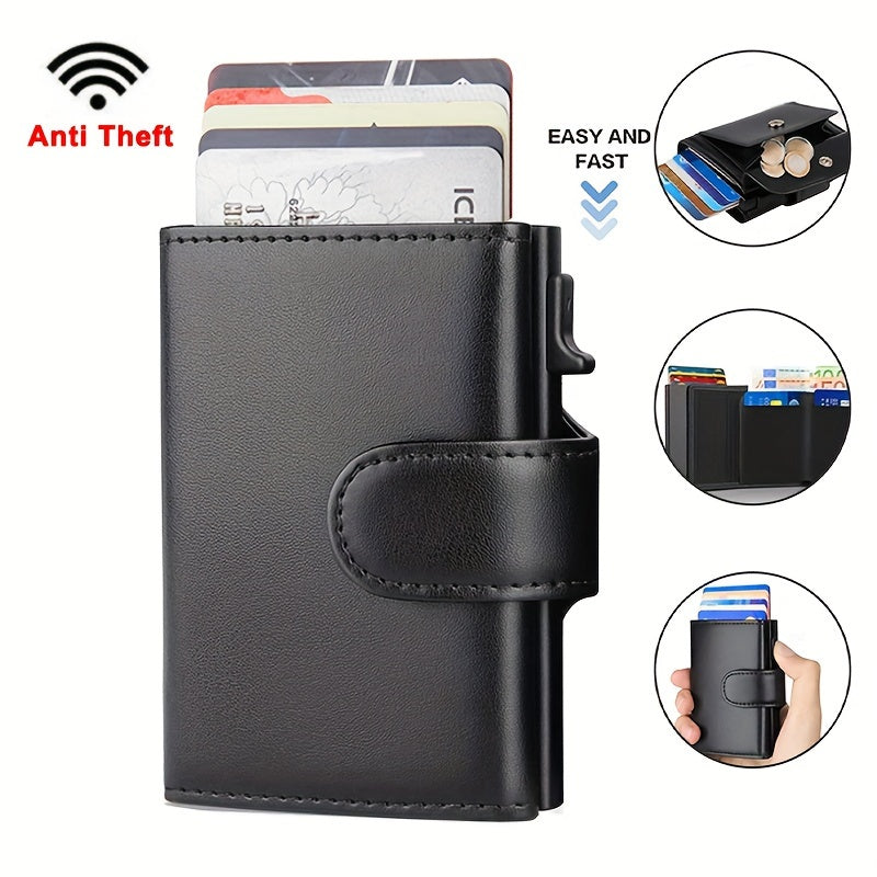 محفظة رجالية أنيقة من الجلد الصناعي المايكروفايبر مع حماية RFID - تصميم نحيف ثلاثي الطي مع فتحات للبطاقات وجيب للعملات، أسود