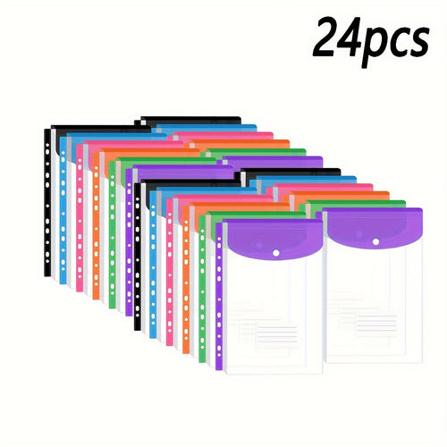 24 قطعة من مجلدات الملفات العمودية مع ملصقات وإغلاق بالضغط - أكياس ملفات PVC ذات 11 فتحة لتنظيم المكتب المنزلي