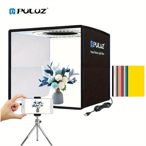 صندوق تصوير فوتوغرافي PULUZ مقاس 24.89 سم، مجموعة استوديو محمولة قابلة للطي وسريعة التركيب مع قماش إضاءة ناعم، خيمة تصوير أو معدات إضاءة بيضاء، مع 12 خلفية ملونة لالتقاط الصور بالهاتف المحمول والكاميرا - أسود