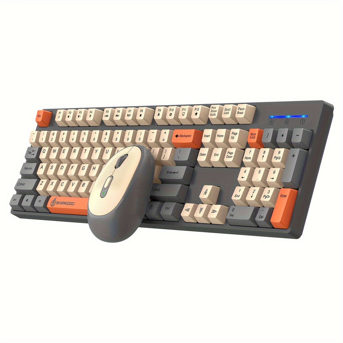 مجموعة من لوحة مفاتيح وفأرة لاسلكية، لوحة مفاتيح كاملة الحجم صامتة بتصميم QWERTY مع مفاتيح ملونة مربعة، بتردد 2.4GHz غير لاسلكية، موجهة لليد اليمنى، تعمل بالبطارية (AA)، متوافقة مع الكمبيوتر/اللابتوب/الحاسوب.