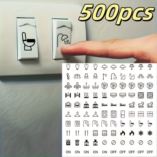500 قطعة من ملصقات إشارة التبديل - ورق متين، مسبقة اللصق، لمسة نهائية نصف لامعة - مثالية للأضواء، المصابيح، المروحة، المبرد، والمزيد - مثالية للاستخدام المنزلي والمكتبي، تنظيم المكتب | أسلوب عصري | لاصقة متينة