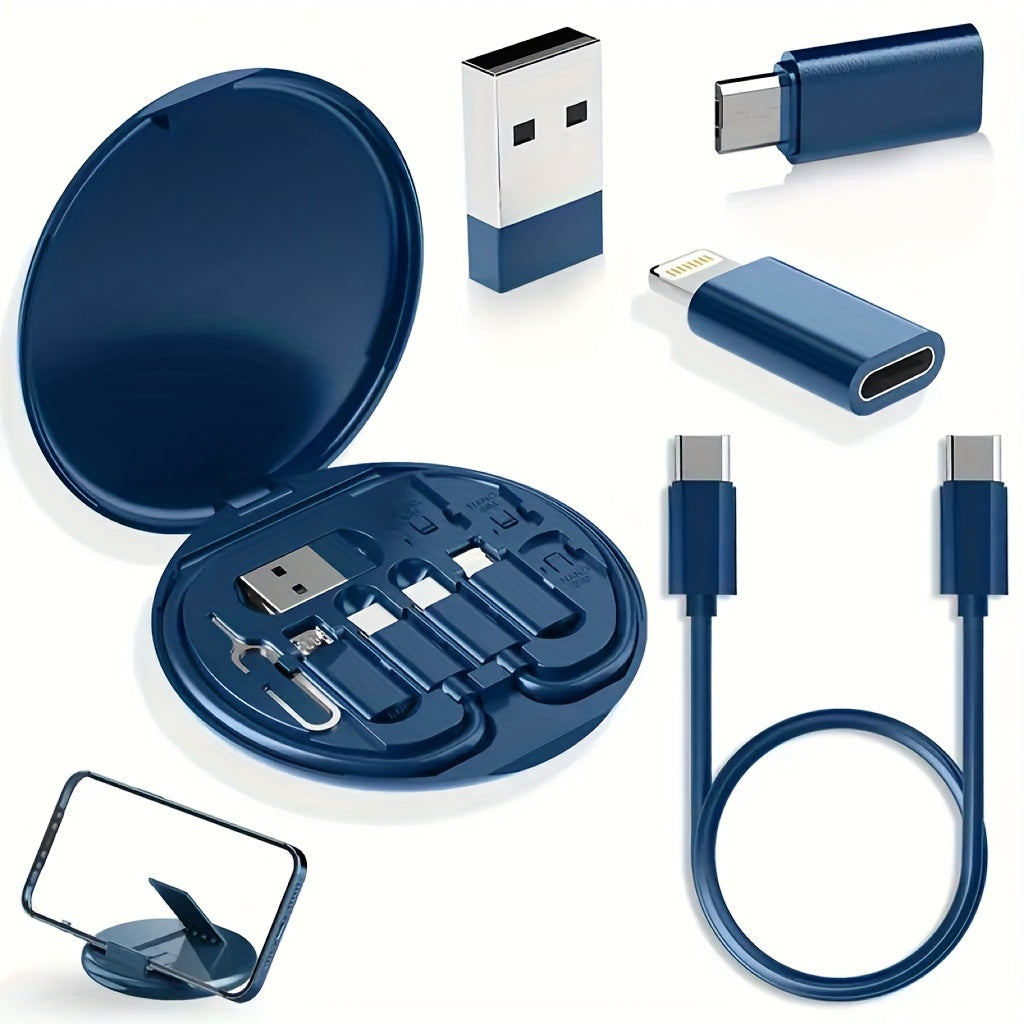 مجموعة محول USB عالمي بمنفذ USB، حقيبة تخزين بطاقة محول USB متعددة الوظائف، شحن سريع بقوة 60 واط، مجموعة كابلات USB-C/USB-A/Micro-USB Lightning، فتحة بطاقة SIM.