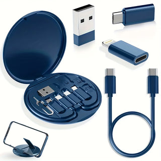 مجموعة محول USB عالمي بمنفذ USB، حقيبة تخزين بطاقة محول USB متعددة الوظائف، شحن سريع بقوة 60 واط، مجموعة كابلات USB-C/USB-A/Micro-USB Lightning، فتحة بطاقة SIM.