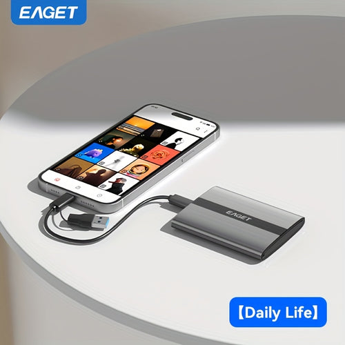 قرص SSD محمول فائق السرعة من EAGET، محرك أقراص صلبة خارجي عالي السرعة USB 3.2، سرعة قراءة تصل إلى 500 ميجابايت/ثانية، خيارات سعة 120 جيجابايت/240 جيجابايت/480 جيجابايت/1 تيرابايت، تصميم مدمج ومستقر، متوافق مع Type-C وUSB-A، مثالي لآيفون 16/15، أجهزة اللاب