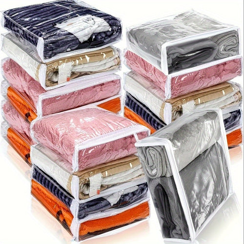 حزمة من 10 أكياس تخزين PVC متينة مع نافذة شفافة وسحاب قوي - منظمو قابلون للطي للملابس، البطانيات، الفراش - حل لتوفير مساحة في الخزانة والمنزل والجراج، تصميم كلاسيكي، مادة مقاومة للتآكل