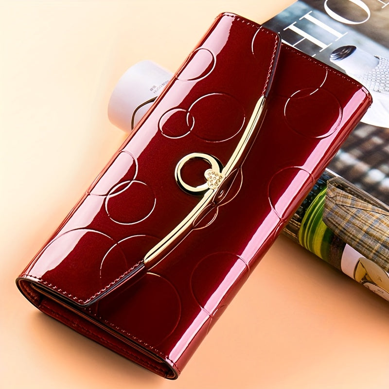 محفظة أنيقة حمراء بتصميم مصمم مع حامل بطاقات RFID، جيب هاتف وجيب جلدي مقسم - حقيبة يد بسعة كبيرة للاستخدام اليومي، محفظة مناسبة للرجال والنساء.