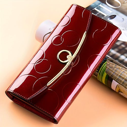 محفظة أنيقة حمراء بتصميم مصمم مع حامل بطاقات RFID، جيب هاتف وجيب جلدي مقسم - حقيبة يد بسعة كبيرة للاستخدام اليومي، محفظة مناسبة للرجال والنساء.