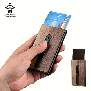 محفظة Baalerry النحيفة مع حماية RFID - حامل بطاقات الائتمان البسيط مع حماية ضد السرقة، تصميم من الألياف الكربونية والخشب، حافظة معدنية سوداء، سعة 7 بطاقات قياسية، هدية مثالية للرجال والنساء، محفظة حامل البطاقات