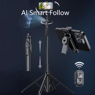 حامل هاتف بتقنية الذكاء الاصطناعي لتتبع الوجه مع قاعدة ثلاثية من الألومنيوم - يدور 360 درجة - تحكم بالإيماءات - لا يحتاج لتطبيق - لاسلكي - يعمل ببطارية زر - مثبت كاميرا الهاتف - معدات الفلوقينغ - إكسسوار عصري - إلكترونيات عالية الجودة