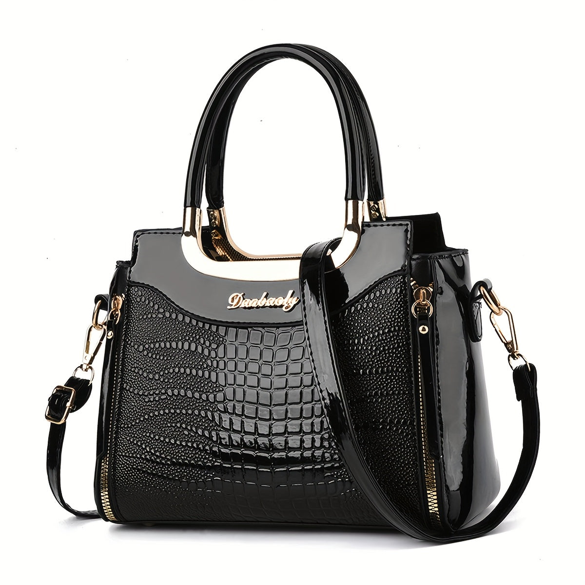 2pcs Women'S Casual Animal Print Shoulder Bag Set with Wallet - Removable Strap, Zipper Closure, Lined Interior, Edge Paint Detail - Available in Black, Burgundy, Khaki, Earthy Yellow, Royal Blue, Stylish Shoulder Bag|Animal Print Bag|Zippered Closure