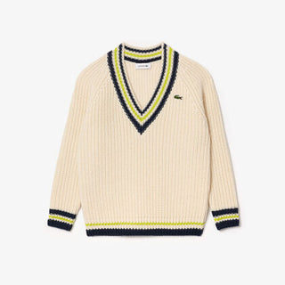 سترة تنس صوفية كبيرة الحجم بدقبة على شكل V Lacoste