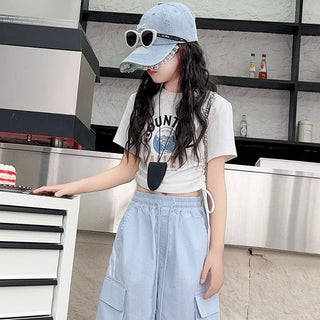 american spice بنات cargo pants for بنات صيف loose كاجوال sports pull pants in candy colors printed pattern for big أولاد