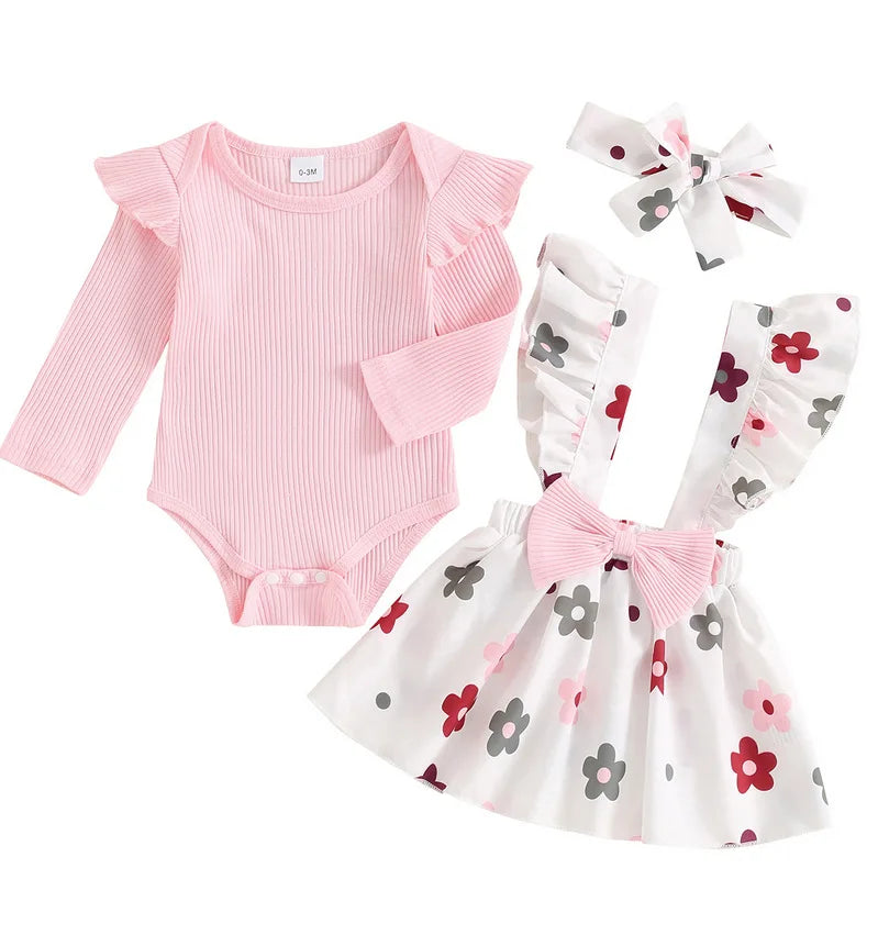 خريف 3 piece بنت rompers floral جيب headband ruffles أكمام طويلةs جديد born baby clothes full طقم