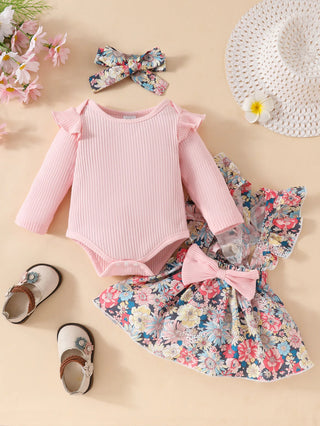 خريف 3 piece بنت rompers floral جيب headband ruffles أكمام طويلةs جديد born baby clothes full طقم