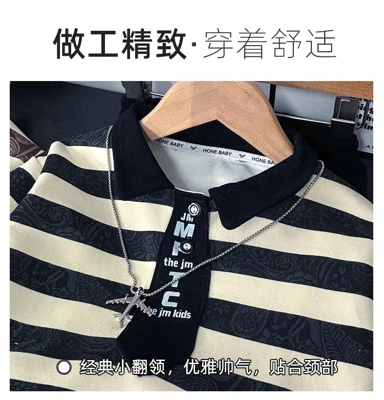 خريف children's polo shirt طقم korean version two-piece sports فيست striped cashew flower available small medium sizes أولاد