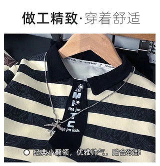 خريف children's polo shirt طقم korean version two-piece sports فيست striped cashew flower available small medium sizes أولاد