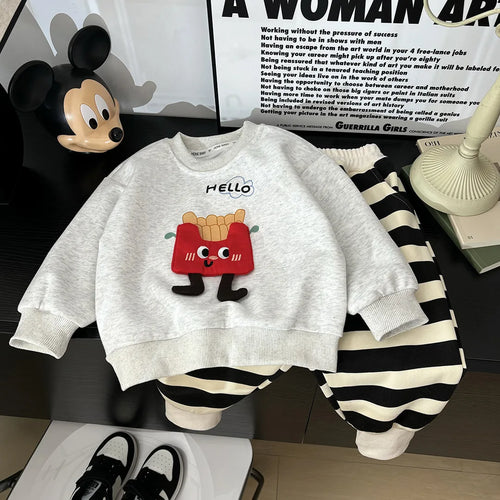 خريف children's three-dimensional cartoon doll cotton sweater طقم korean foreign ستايل two-piece clothing for أولاد 3-9 years