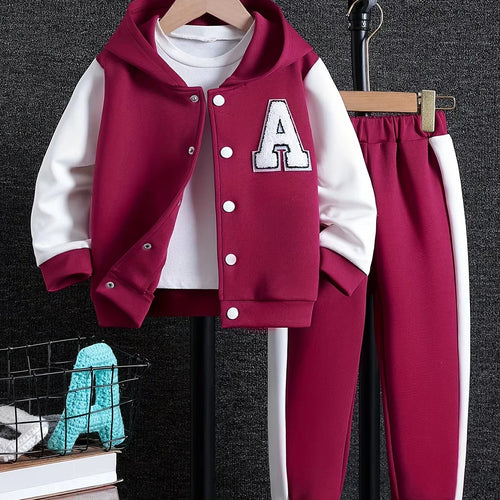 خريف بنات' hooded patchwork jacket+كاجوال pants طقم قطعتين