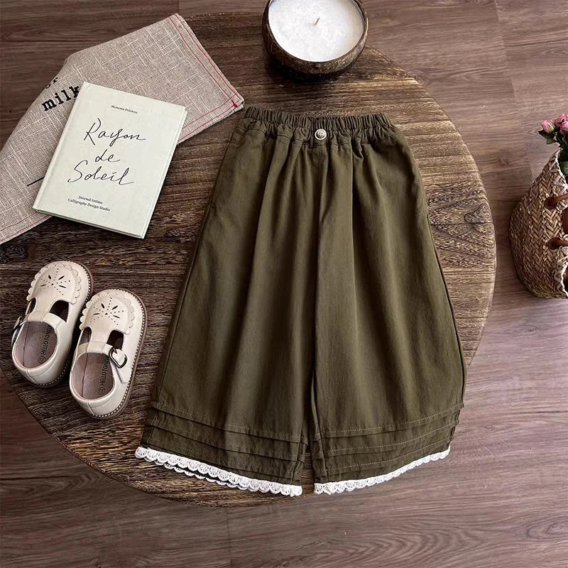 خريف جديد كاجوال children's clothing بنات mori lace embroidered blouse trousers solid two-piece female بدلة cute for بنات