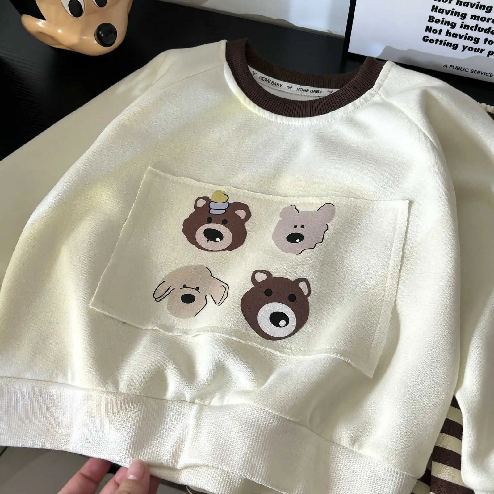 خريف جديد children's cotton sweater طقم striped korean كاجوال cartoon print formal warm ستايل