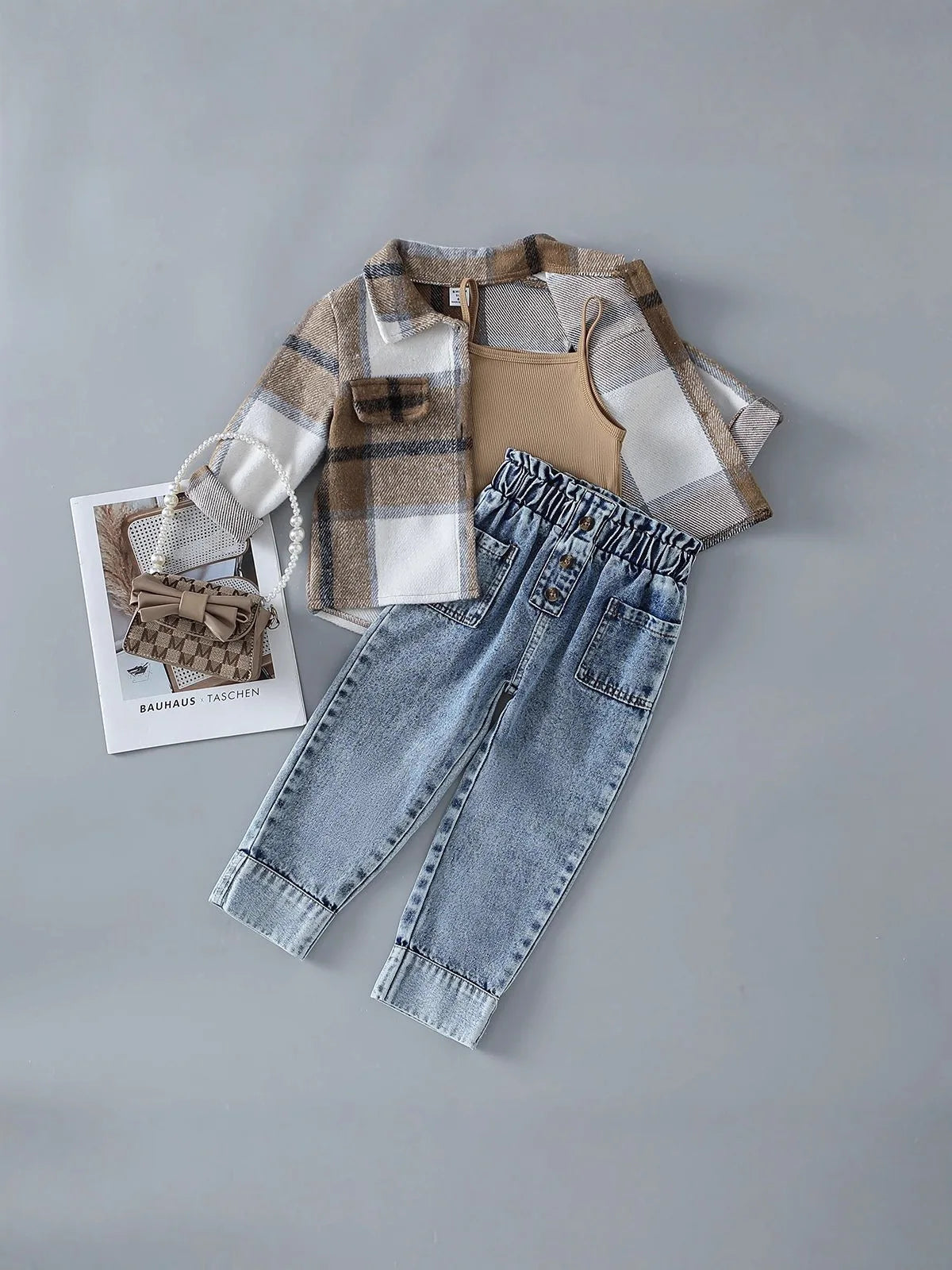 خريف جديد بنات كاجوال solid suspender دينم waistcoat rewash hydro jeans طقم three woolen cloth lapel shirt cross-border
