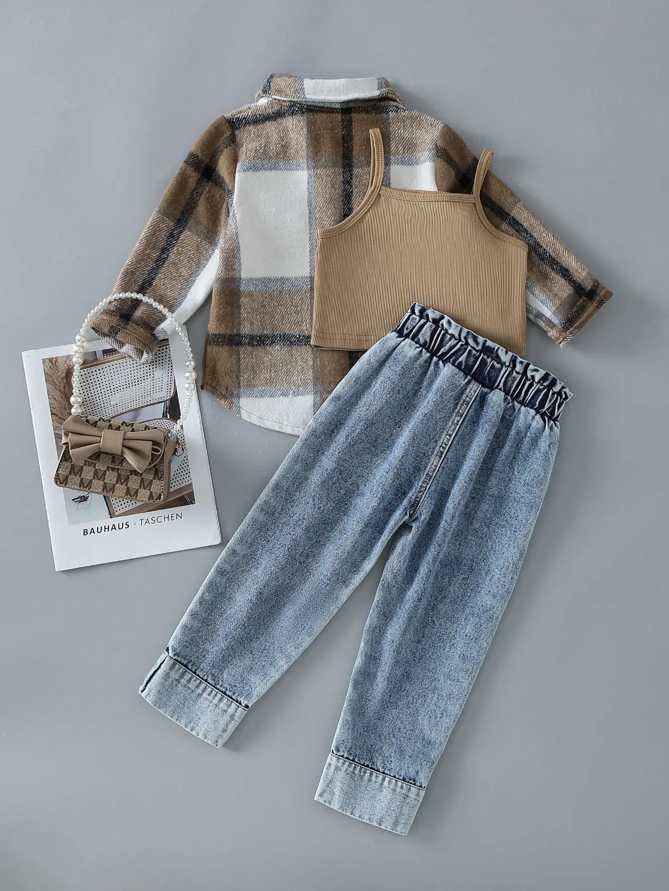 خريف جديد بنات كاجوال solid suspender دينم waistcoat rewash hydro jeans طقم three woolen cloth lapel shirt cross-border