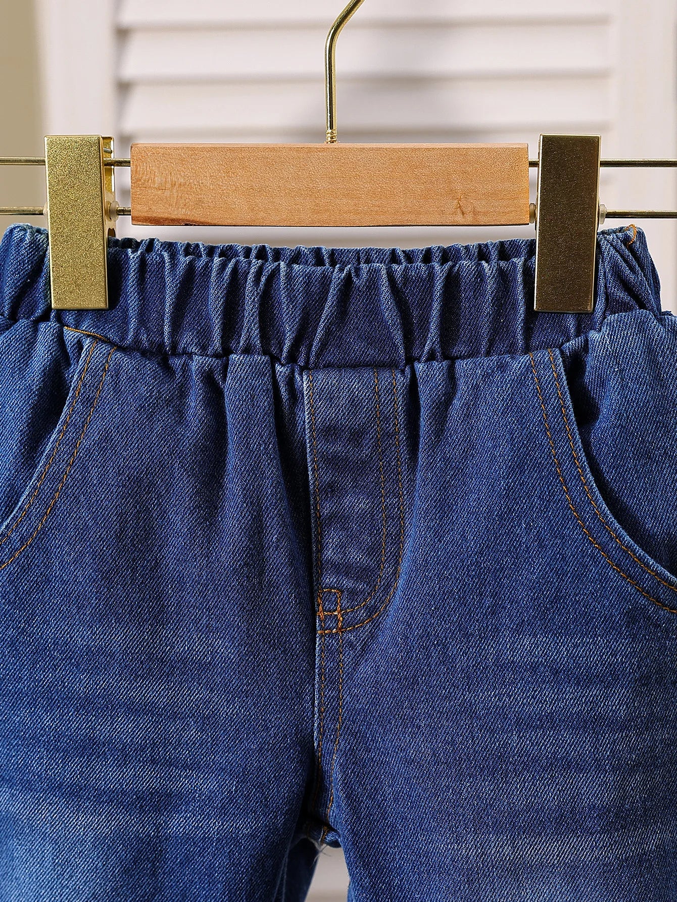 خريف جديد بنات flip-collar shirt stitching توب with دينم bell pants two-piece