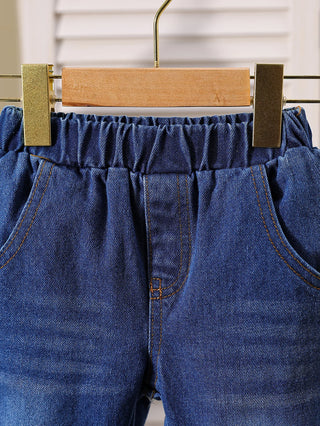 خريف جديد بنات flip-collar shirt stitching توب with دينم bell pants two-piece