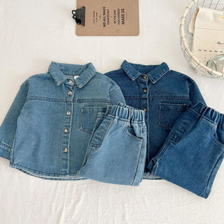 خريف جديد korean version كاجوال print طقم قطعتين دينم بدلة with أكمام طويلة jacket and jeans pants for children